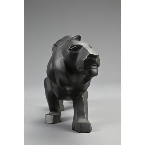 289 - A JAPANESE ART DECO BRONZE LION BY KABUKI SHUMEI, 1930s, elegantly designed in a modernistic Art Dec... 