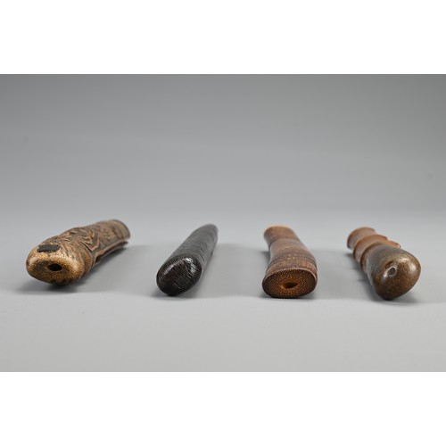 295 - FOUR JAPANESE EDO PERIOD PIPE CASES (KISERUZUTSU), 19th Century, Comprising one of wood, of otoshi-z... 