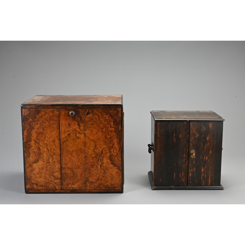 356 - A VICTORIAN COROMANDEL THREE-DRAWER TABLE-TOP CABINET AND A WALNUT TABLE-TOP HUMIDOR. The first with... 