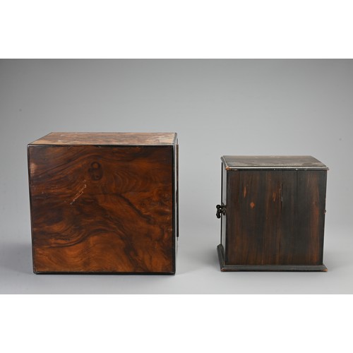 356 - A VICTORIAN COROMANDEL THREE-DRAWER TABLE-TOP CABINET AND A WALNUT TABLE-TOP HUMIDOR. The first with... 