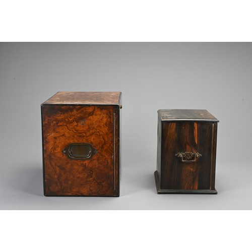 356 - A VICTORIAN COROMANDEL THREE-DRAWER TABLE-TOP CABINET AND A WALNUT TABLE-TOP HUMIDOR. The first with... 