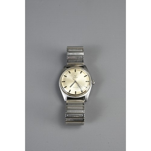 347 - AN OMEGA GENEVE STAINLESS STEEL GENTLEMAN'S WRISTWATCH, WITH ORIGINAL BOX AND GUARANTEE. On expandin... 