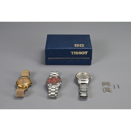 346 - THREE VINTAGE WRISTWATCHES. Comprising: a Sina gilt-metal and stainless steel wristwatch, a Tissot s... 