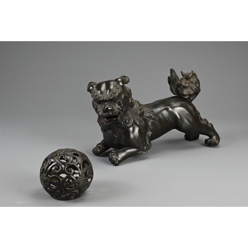 280 - A LARGE JAPANESE BRONZE MODEL OF A LION DOG, MEIJI PERIOD (1868–1912). Three sections to include the... 