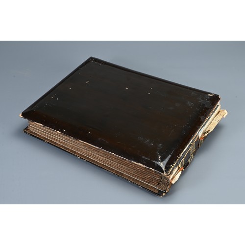 258 - TWO JAPANESE BLACK LACQUERED PHOTO ALBUMS, EARLY 20TH CENTURY. Each album with nine pages holding po... 