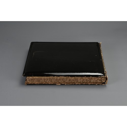 258 - TWO JAPANESE BLACK LACQUERED PHOTO ALBUMS, EARLY 20TH CENTURY. Each album with nine pages holding po... 