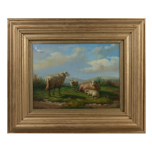 318 - K. Williams (19th/20th Century) - Hilltop scene of sheep with their lambs, signed lower right, oil o... 