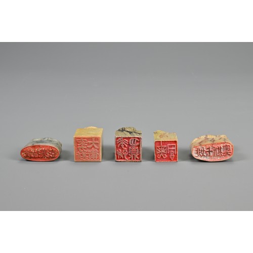 48 - A GROUP OF CHINESE SOAPSTONE SEALS AND PAPERWEIGHTS, 19/20TH CENTURY. To include a pair of weights i... 