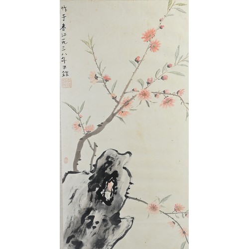 221 - A PAIR OF CHINESE INK AND WATERCOLOUR ON PAPER, HONG KONG, 1938. Each depicting flowering branches. ... 