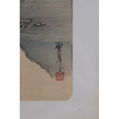 222 - FIVE CHINESE WATERCOLOURS ON SILK WITH ONE PRINT, 20TH CENTURY. Various scenes of birds, landscape s... 