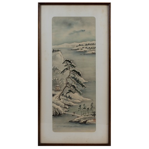 222 - FIVE CHINESE WATERCOLOURS ON SILK WITH ONE PRINT, 20TH CENTURY. Various scenes of birds, landscape s... 