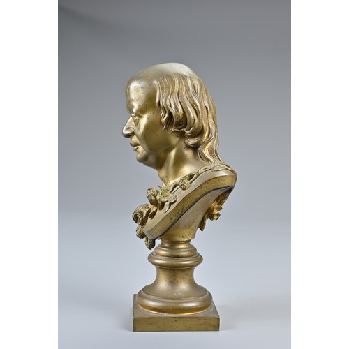 333 - A GILT BRONZE BUST OF A PIERRE JEAN DE BERANGER, 20TH CENTURY. Cast with a rose sash over the should... 