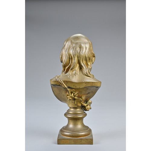 333 - A GILT BRONZE BUST OF A PIERRE JEAN DE BERANGER, 20TH CENTURY. Cast with a rose sash over the should... 