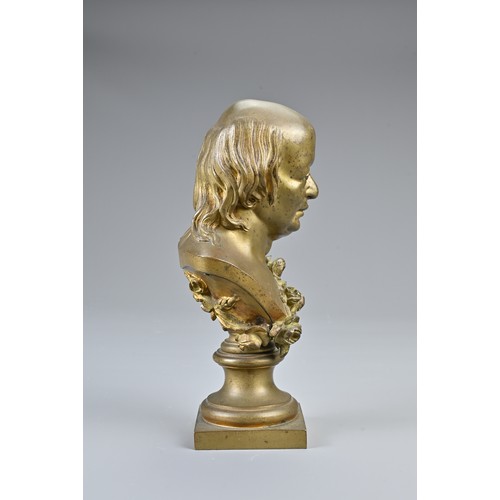 333 - A GILT BRONZE BUST OF A PIERRE JEAN DE BERANGER, 20TH CENTURY. Cast with a rose sash over the should... 