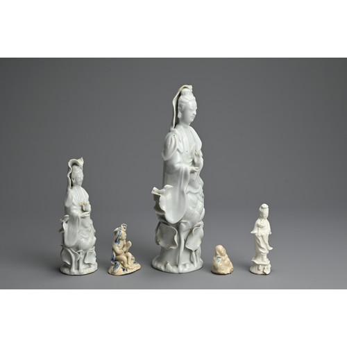 12 - A GROUP OF CHINESE BLANC DE CHINE PORCELAIN AND GLAZED POTTERY FIGURES, 18TH CENTURY AND LATER. To i... 