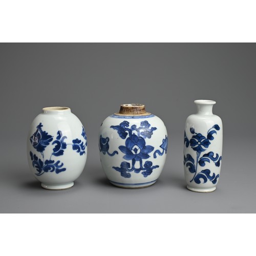 24 - THREE CHINESE BLUE AND WHITE PORCELAIN ITEMS, 18TH CENTURY. Of varying forms decorated in a rich und... 