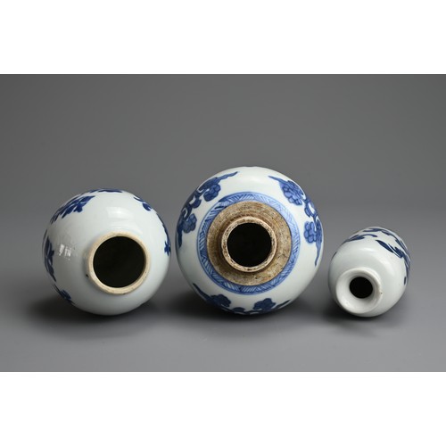 24 - THREE CHINESE BLUE AND WHITE PORCELAIN ITEMS, 18TH CENTURY. Of varying forms decorated in a rich und... 