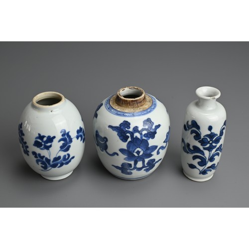 24 - THREE CHINESE BLUE AND WHITE PORCELAIN ITEMS, 18TH CENTURY. Of varying forms decorated in a rich und... 