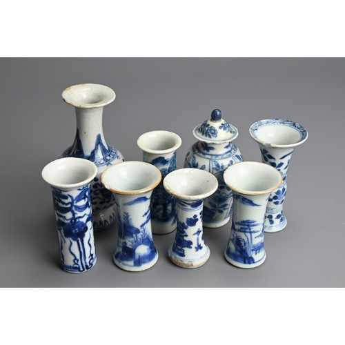 26 - A GROUP OF CHINESE BLUE AND WHITE PORCELAIN VASES, 18/19TH CENTURY. To include miniature sleeve and ... 