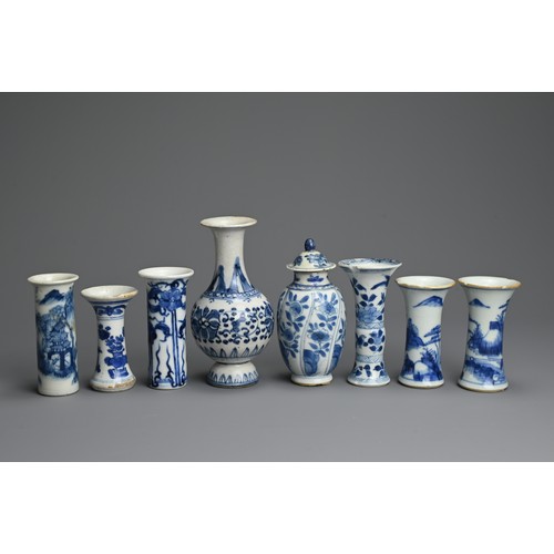 26 - A GROUP OF CHINESE BLUE AND WHITE PORCELAIN VASES, 18/19TH CENTURY. To include miniature sleeve and ... 