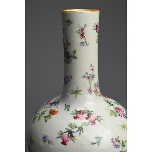 35 - A CHINESE FAMILLE ROSE PORCELAIN BOTTLE VASE, LATE QING DYNASTY. Globular body with cylindrical neck... 