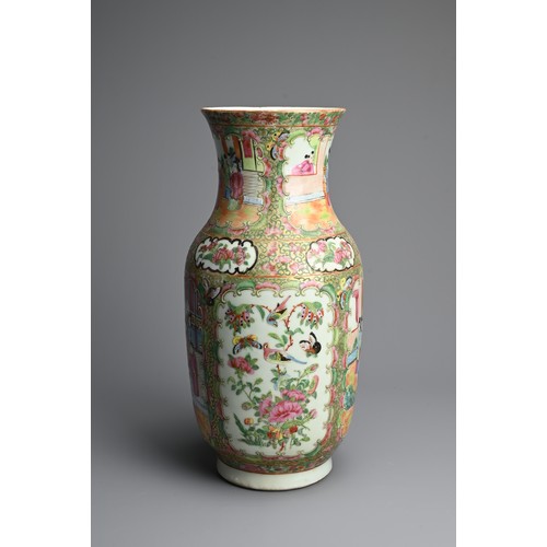 36 - A CHINESE CANTON FAMILLE ROSE PORCELAIN VASE, 19/20TH CENTURY. Of baluster form decorated in rose ma... 