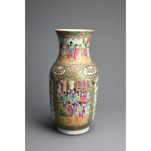 36 - A CHINESE CANTON FAMILLE ROSE PORCELAIN VASE, 19/20TH CENTURY. Of baluster form decorated in rose ma... 