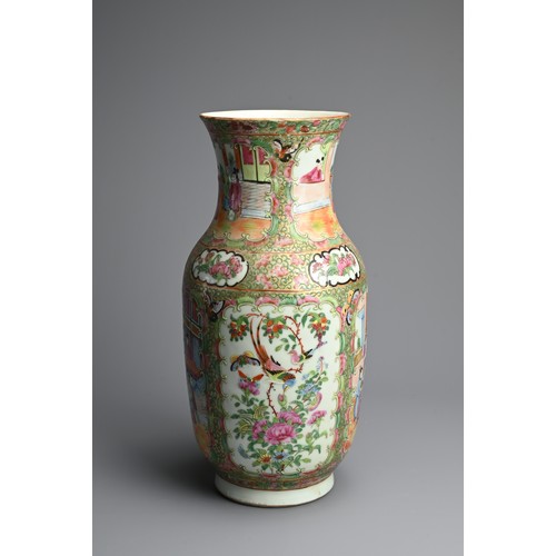 36 - A CHINESE CANTON FAMILLE ROSE PORCELAIN VASE, 19/20TH CENTURY. Of baluster form decorated in rose ma... 