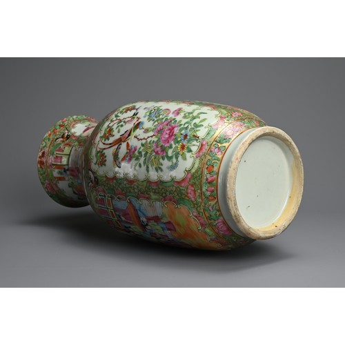 36 - A CHINESE CANTON FAMILLE ROSE PORCELAIN VASE, 19/20TH CENTURY. Of baluster form decorated in rose ma... 