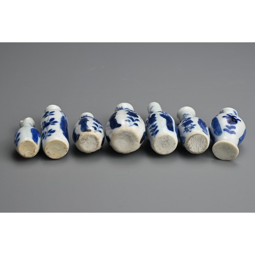 78 - A GROUP OF CHINESE BLUE AND WHITE DOLL'S HOUSE MINIATURE PORCELAIN VASES, EARLY 18TH CENTURY. Seven ... 