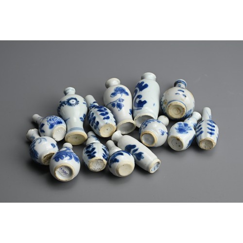 81 - A GROUP OF CHINESE BLUE AND WHITE DOLL'S HOUSE MINIATURE PORCELAIN VASES, EARLY 18TH CENTURY. Fourte... 