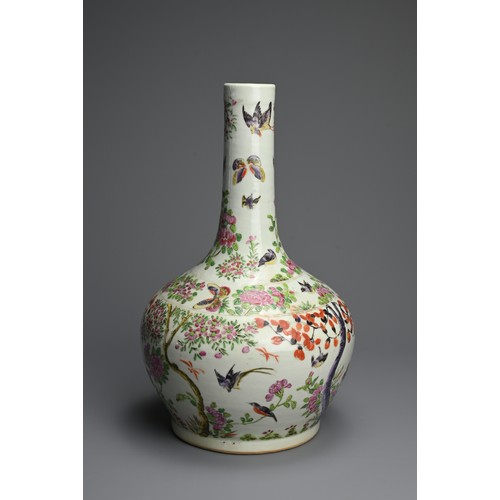 37 - A CHINESE FAMILLE ROSE PORCELAIN BOTTLE VASE, 19TH CENTURY. A globular body with cylindrical neck de... 