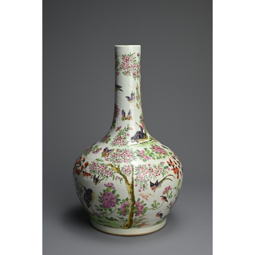 37 - A CHINESE FAMILLE ROSE PORCELAIN BOTTLE VASE, 19TH CENTURY. A globular body with cylindrical neck de... 