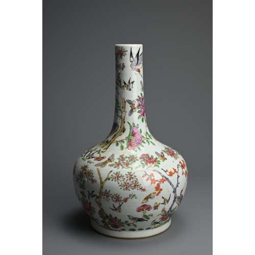 38 - A CHINESE FAMILLE ROSE PORCELAIN BOTTLE VASE, 19TH CENTURY. A globular body with cylindrical neck de... 