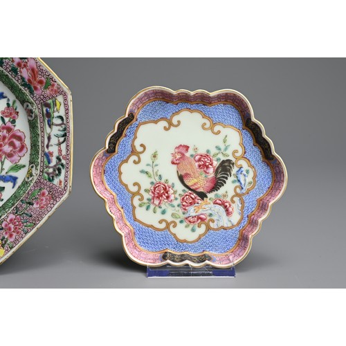 45 - A CHINESE FAMILLE ROSE PORCELAIN DISH AND SPOON TRAY, 18TH CENTURY. Hexagonal and octagonal lobed di... 