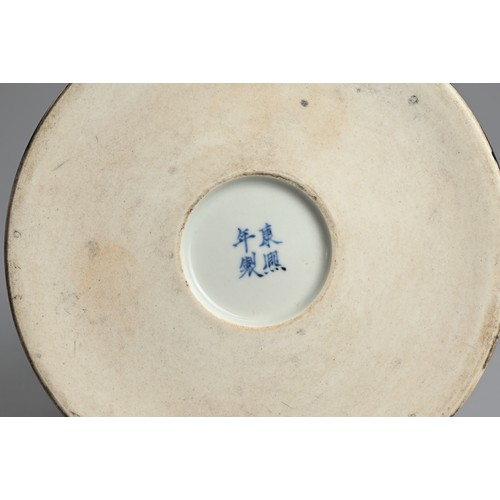 51 - A CHINESE FAMILLE NOIRE PORCELAIN BEEHIVE FORM WATER POT, 20TH CENTURY. Rounded body leading to a sh... 