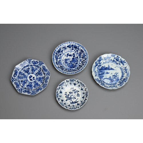 63 - A GROUP OF FOUR CHINESE BLUE AND WHITE PORCELAIN DISHES, EARLY 18TH CENTURY. Of various lobed forms ... 