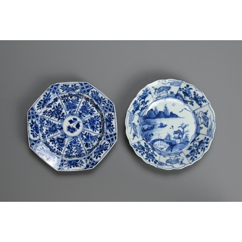 63 - A GROUP OF FOUR CHINESE BLUE AND WHITE PORCELAIN DISHES, EARLY 18TH CENTURY. Of various lobed forms ... 