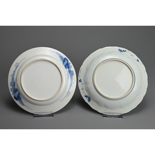 66 - TWO CHINESE BLUE AND WHITE PORCELAIN DISHES, EARLY 18TH CENTURY. A lobed and circular dish decorated... 