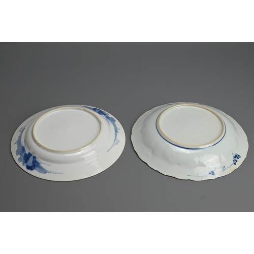 66 - TWO CHINESE BLUE AND WHITE PORCELAIN DISHES, EARLY 18TH CENTURY. A lobed and circular dish decorated... 