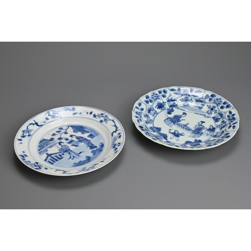 66 - TWO CHINESE BLUE AND WHITE PORCELAIN DISHES, EARLY 18TH CENTURY. A lobed and circular dish decorated... 