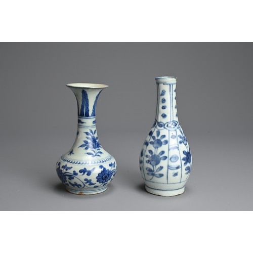 70 - TWO CHINESE BLUE AND WHITE PORCELAIN VASES, LATE MING DYNASTY. To include a bottle vase decorated wi... 