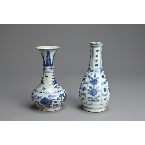 70 - TWO CHINESE BLUE AND WHITE PORCELAIN VASES, LATE MING DYNASTY. To include a bottle vase decorated wi... 