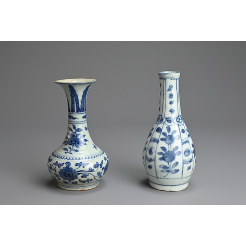 70 - TWO CHINESE BLUE AND WHITE PORCELAIN VASES, LATE MING DYNASTY. To include a bottle vase decorated wi... 