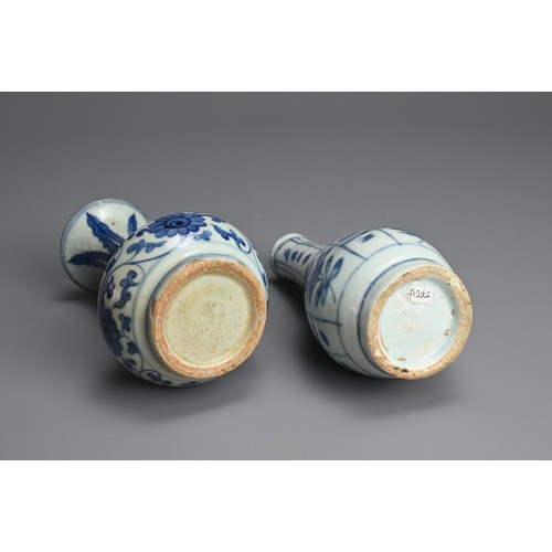 70 - TWO CHINESE BLUE AND WHITE PORCELAIN VASES, LATE MING DYNASTY. To include a bottle vase decorated wi... 