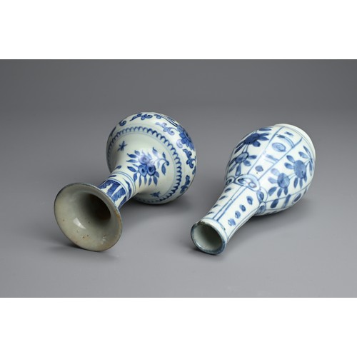 70 - TWO CHINESE BLUE AND WHITE PORCELAIN VASES, LATE MING DYNASTY. To include a bottle vase decorated wi... 