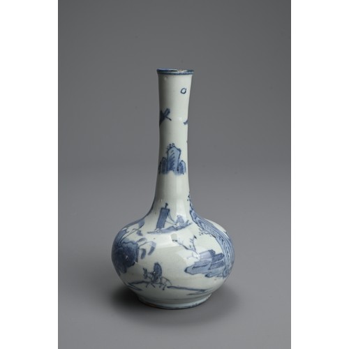 71 - A CHINESE BLUE AND WHITE PORCELAIN BOTTLE VASE, MING DYNASTY. Squat globular body leading into a tap... 