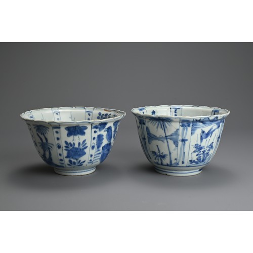 73 - TWO CHINESE BLUE AND WHITE PORCELAIN BOWLS, 16/17TH CENTURY. Finely potted lobed bowls with deep rou... 