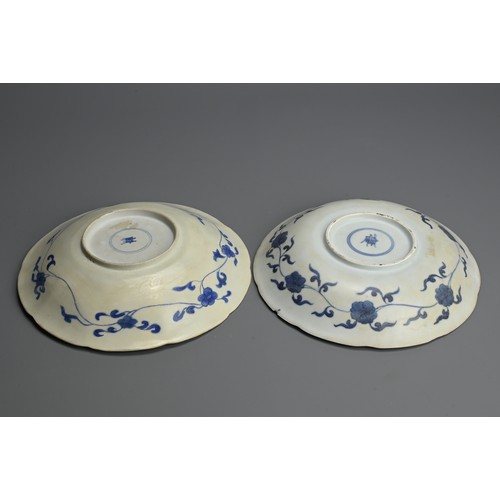 94 - TWO CHINESE BLUE AND WHITE PORCELAIN DISHES, 18TH CENTURY. Both dishes lobed and decorated with pane... 