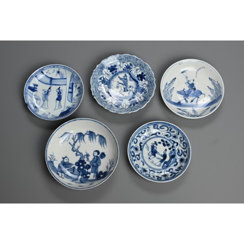 118 - A GROUP OF CHINESE BLUE AND WHITE PORCELAIN SAUCERS, 18TH CENTURY. All with figural decoration repre... 